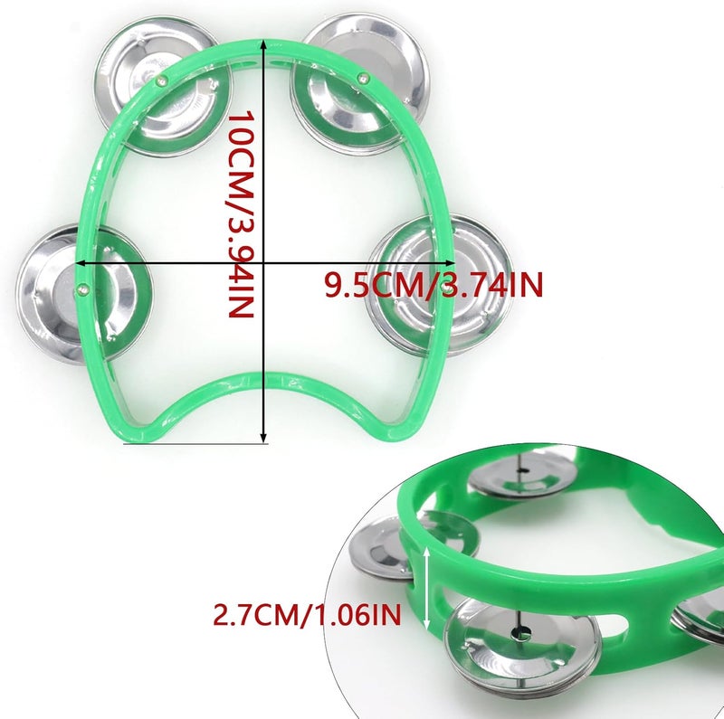 Cheerock 2-Pack Plastic Percussion Handheld Tambourines with 4 Jingle Bells, Green Mini Rhythm Instruments for Practice, Rehearsal and Performance - Image 3